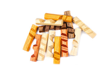 Disassembled puzzle hexagon spike isolated on a white background.