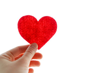 Happy Valentine's day. February 14. Red heart in hand.