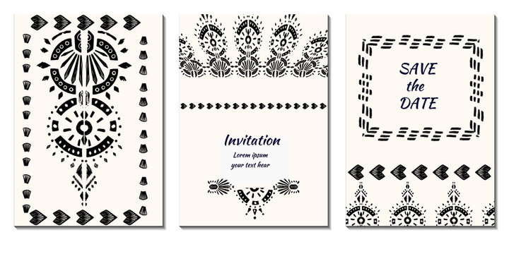 Modern template with ikat ornament for wedding design or greeting card any purpose.