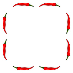 Square frame of chili peppers on white background. Isolated frame for your design.