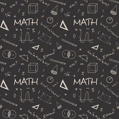 Fototapeta na wymiar Mathematical doodles on school squared paper, seamless pattern