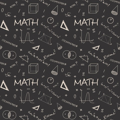 Mathematical doodles on school squared paper, seamless pattern