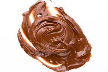 Chocolate cream isolated on white background. Flat lay.