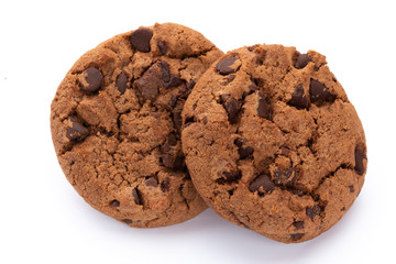 Chocolate chip cookies isolated on white background. Sweet biscuits. Homemade pastry.