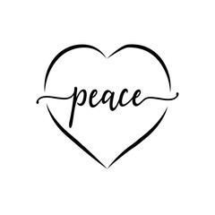 Peace text with love symbol icon