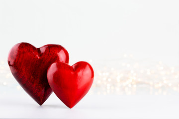 Red hearts on grey background. Valentines daz greeting cards.