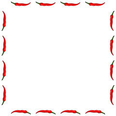 Square frame of little chili peppers on white background. Isolated frame for your design.