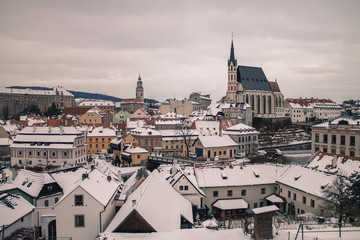 Fototapeta na wymiar winter panoramic view of famous old medieval town Cesky Krumlov