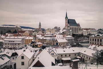 Deurstickers winter panoramic view of famous old medieval town Cesky Krumlov © doma.mach