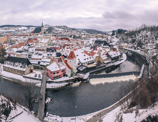 winter panoramic view of famous old medieval town Cesky Krumlov