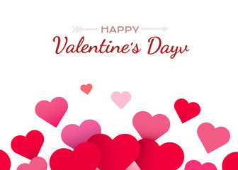 Valentines Day background with red hearts. Cute love banner or greeting card. Place for text. Happy valentines day.