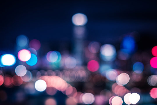 Abstract city lights at night, Bokeh lights of city skyline , blurry