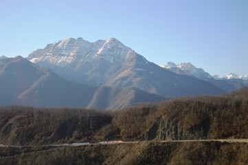 the tops of mountains covered with snow