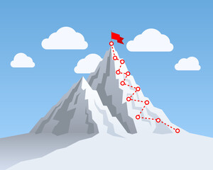 Hiking trip to the top of the mountain, In the blue sky.