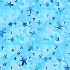 Abstract  stars  glitter sparkling seamless pattern on watercolor background