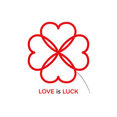 Four leaf clover composed of hearts isolated on white. Love and luck concept. vector Illustration