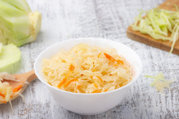 Fresh pickled cabbage - sauerkraut with carrot.