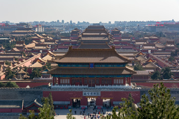 Fototapeta na wymiar Top view of the courtyard of the famous Forbidden City in Beijing China