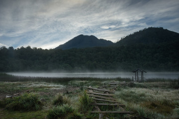 Beautiful scene of Taman Hidup Lake. Mount Argapura is an inactive volcano complex in East Java, Indonesia. Mount Argapura has the longest climbing track in Java, the distance is around 63km total.