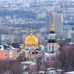 Obraz premium City landscape with a church in the foreground