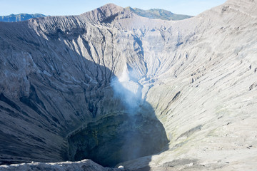 An active crater of Mount Bromo. Mount Bromo is an active volcano and one of the most visited tourist attractions in East Java, Indonesia.