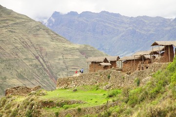 Fototapeta na wymiar Pisac is a Peruvian village in the Sacred Valley of the Incas located in Peru