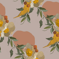 seamless background with flowers and leaves