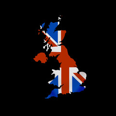 Great Britain flag in form of map. United Kingdom of Great Britain and Northern Ireland. British national flag concept.