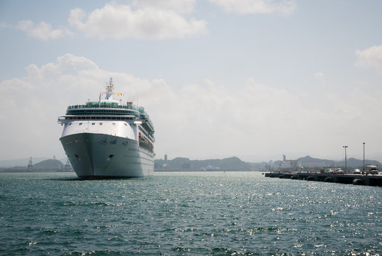 A cruise ship in the harbor in San Juan, Puerto Rico