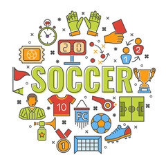 Soccer Banner with Line Icon