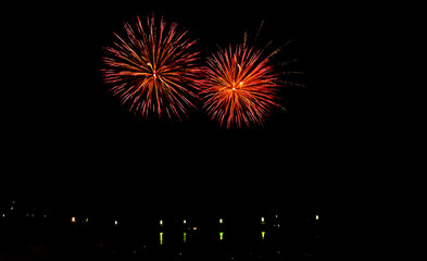 Colorful firework in night sky close up