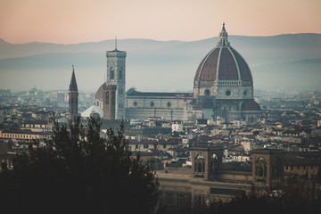 Fototapeta na wymiar View of Santa Maria Novella and Giotto Bell Tower from Piazzale Michelangelo - Florence