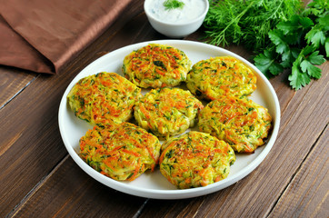 Vegetable cutlets from zucchini, carrot, herbs