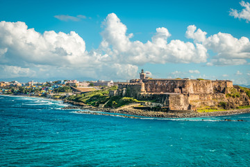 Landscape with Castillo San Felipe del Morro, a top attraction in San Juan, capital city of Puerto...