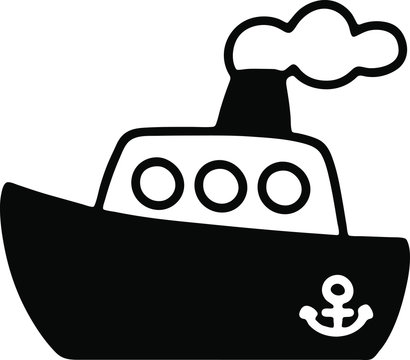 recommend clip art: Illustration of steamboat with black outline