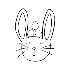 Easter bunny with easter eggs. The traditional animal of the Orthodox and Catholic holiday. Happy easter. Black and white doodle style illustration vector