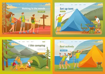 Set 2D Flat concepts outdoor activities, camping. For Landing page concepts and web design