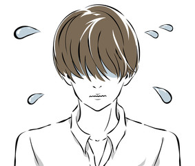 前髪で目を隠した男性の焦り