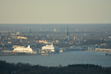 Fototapeta na wymiar View of the old city and harbor from the Tallinn TV tower
