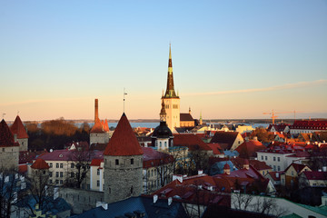 Fototapeta premium View of Tallinn from the Patkuli site on a winter sunny evening