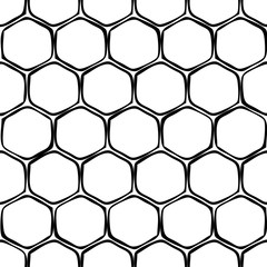 Geometrical black and white hexagonal seamless pattern print background.