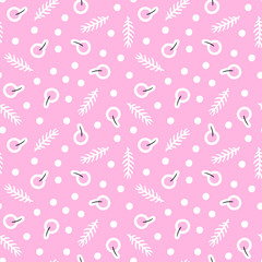 Naklejka premium Cute seamless pattern with berries, snow and pine branches on sweet pink. Vector background for wallpaper, fabric, wrapping paper and another design