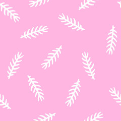 Cute seamless pattern with pine branches on sweet pink. Vector background for wallpaper, fabric, wrapping paper and another design