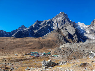 Lobuche village. Everest base camp trek: from Dzongla to Lobuche, Solokhumbu, Nepal.