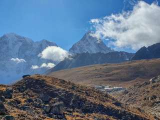 Lobuche village. Everest base camp trek: from Dzongla to Lobuche, Solokhumbu, Nepal.