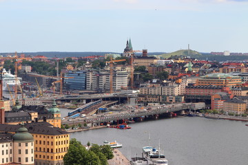 Fototapeta premium View from top if city hall in Stockholm in sweden on holiday. Travelling with cruise ship in summer.