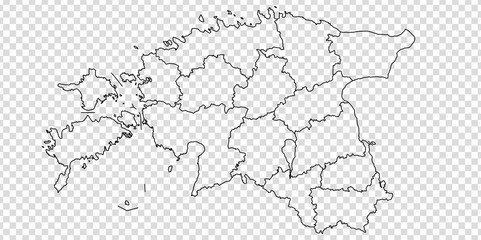 Blank map of  Estonia. High quality map Republic of Estonia with provinces on transparent background for your web site design, logo, app, UI.  Europe. EPS10. 