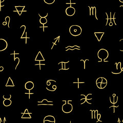 Dark seamless pattern of the alchemical simbols