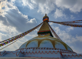 Kathmandu, Nepal - November 2019: Boudhanath Stupa, the largest stupa in Kathmandu, Nepal
