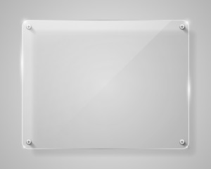 Realistic horizontal transparent glass frame with shadow. Modern background.